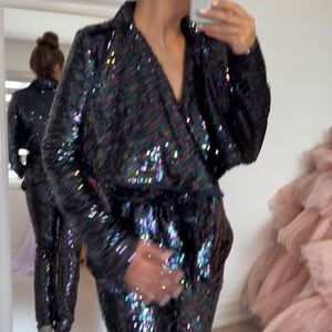High Quality Black Sequin Party Suit - Glam Night Out - Size M